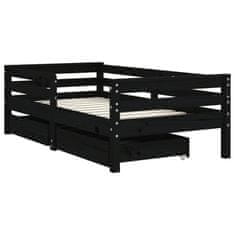 Vidaxl Otroški posteljni okvir s predali črn 70x140 cm trdna borovina