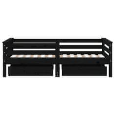 Vidaxl Otroški posteljni okvir s predali črn 70x140 cm trdna borovina