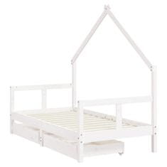 Vidaxl Otroški posteljni okvir s predali bel 80x160 cm trdna borovina