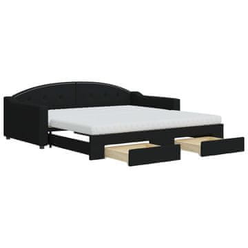 Vidaxl Izvlečna dnevna postelja s predali črna 100x200 cm blago
