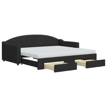 Vidaxl Izvlečna dnevna postelja s predali črna 90x190 cm blago