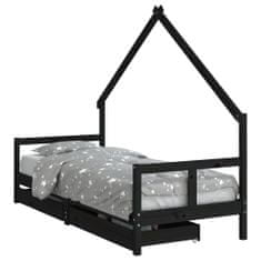 Vidaxl Otroški posteljni okvir s predali črn 80x200 cm trdna borovina