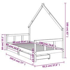 Vidaxl Otroški posteljni okvir s predali bel 90x190 cm trdna borovina