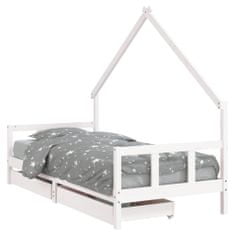 Vidaxl Otroški posteljni okvir s predali bel 90x200 cm trdna borovina