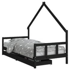 Vidaxl Otroški posteljni okvir s predali črn 90x190 cm trdna borovina