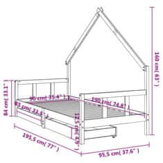 Vidaxl Otroški posteljni okvir s predali črn 90x190 cm trdna borovina