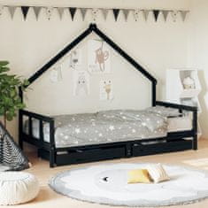 Vidaxl Otroški posteljni okvir s predali črn 90x190 cm trdna borovina