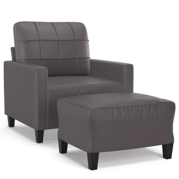 Vidaxl Fotelj s stolčkom za noge siv 60 cm umetno usnje