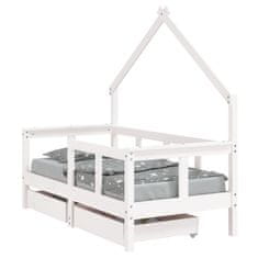 Vidaxl Otroški posteljni okvir s predali bel 70x140 cm trdna borovina