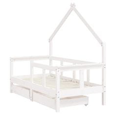 Vidaxl Otroški posteljni okvir s predali bel 70x140 cm trdna borovina
