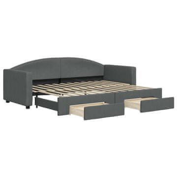 Vidaxl Izvlečna dnevna postelja s predali temno siva 80x200 cm blago