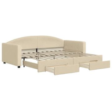 Vidaxl Izvlečna dnevna postelja s predali krem 90x200 cm blago
