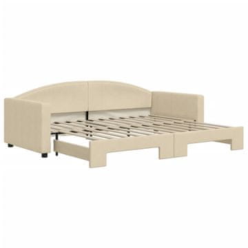 Vidaxl Izvlečna dnevna postelja krem 90x200 cm blago