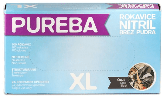 PUREBA Nitril rokavice, brez pudra, črne, 100/1, XL