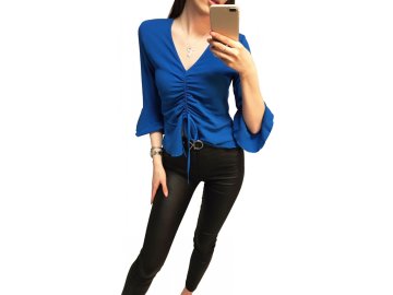 sarcia.eu Modra bluza - rokavi zvončki, nabiranje JOHN ZACK