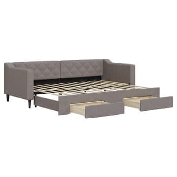 Vidaxl Izvlečna dnevna postelja s predali taupe 80x200 cm blago