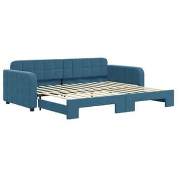 Vidaxl Izvlečna dnevna postelja modra 90x200 cm žamet