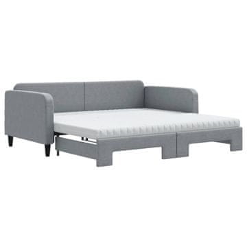 Vidaxl Izvlečna dnevna postelja z vzmetnicami siva 100x200 cm blago