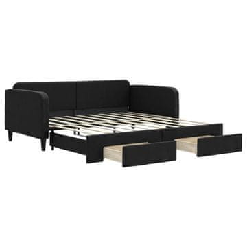 Vidaxl Izvlečna dnevna postelja s predali črna 90x190 cm blago