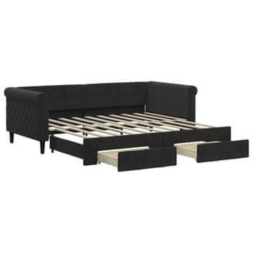 Vidaxl Izvlečna dnevna postelja s predali črna 90x190 cm žamet