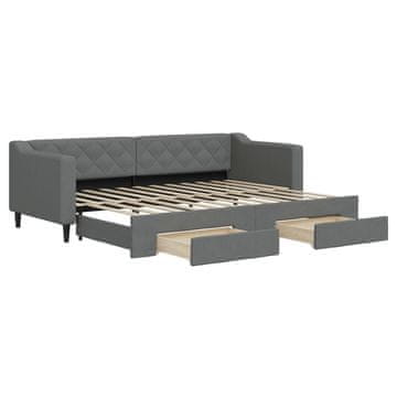 Vidaxl Izvlečna dnevna postelja s predali temno siva 80x200 cm blago
