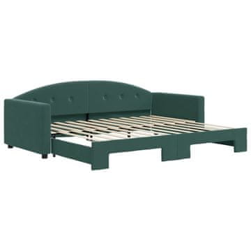 Vidaxl Izvlečna dnevna postelja temno zelena 90x200 cm žamet