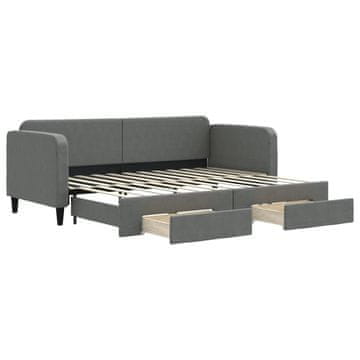 Vidaxl Izvlečna dnevna postelja s predali temno siva 80x200 cm blago