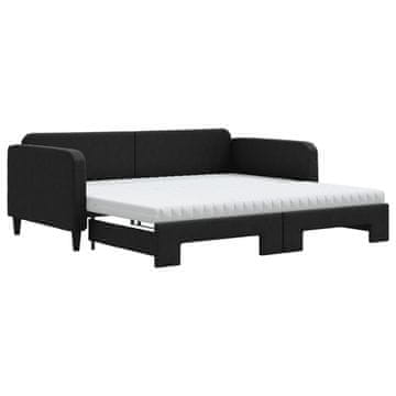Vidaxl Izvlečna dnevna postelja z vzmetnicami črna 100x200 cm blago