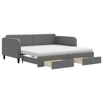 Vidaxl Izvlečna dnevna postelja s predali temno siva 100x200 cm blago