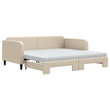 Vidaxl Izvlečna dnevna postelja z vzmetnico krem 100x200 cm blago