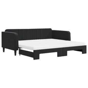 Vidaxl Izvlečna dnevna postelja z vzmetnicami črna 100x200 cm žamet