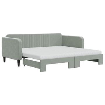 Vidaxl Izvlečna dnevna postelja z vzmetnicami sv. siva 90x190 cm žamet