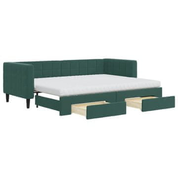 Vidaxl Izvlečna dnevna postelja s predali temno zelena 80x200 cm žamet