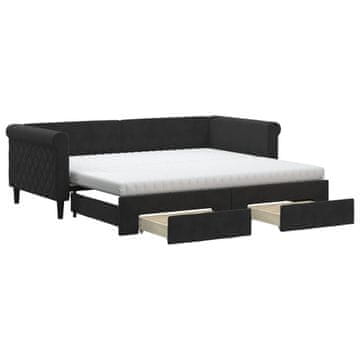 Vidaxl Izvlečna dnevna postelja s predali črna 90x190 cm žamet