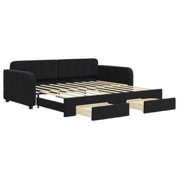Vidaxl Izvlečna dnevna postelja s predali črna 90x190 cm žamet
