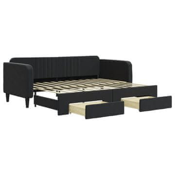 Vidaxl Izvlečna dnevna postelja s predali črna 90x200 cm žamet
