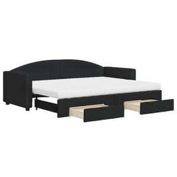 Vidaxl Izvlečna dnevna postelja s predali črna 80x200 cm blago