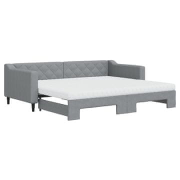 Vidaxl Izvlečna dnevna postelja z vzmetnicami sv. siva 90x200 cm blago