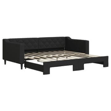 Vidaxl Izvlečna dnevna postelja črna 90x190 cm blago