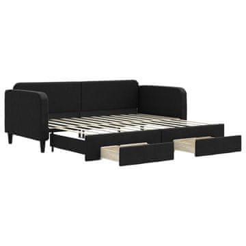 Vidaxl Izvlečna dnevna postelja s predali črna 90x200 cm blago