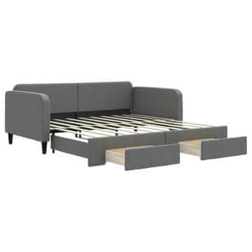 Vidaxl Izvlečna dnevna postelja s predali temno siva 90x190 cm blago
