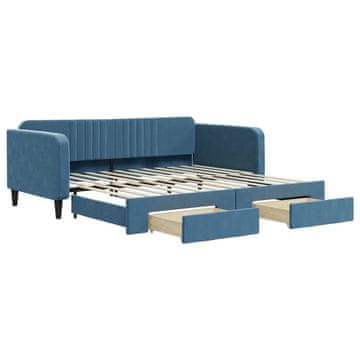 Vidaxl Izvlečna dnevna postelja s predali modra 100x200 cm žamet