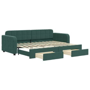 Vidaxl Izvlečna dnevna postelja s predali temno zelena 80x200 cm žamet