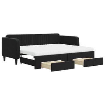 Vidaxl Izvlečna dnevna postelja s predali črna 90x200 cm žamet