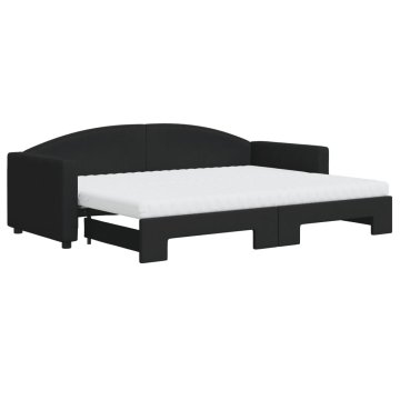 Vidaxl Izvlečna dnevna postelja z vzmetnico črna 80x200 cm blago