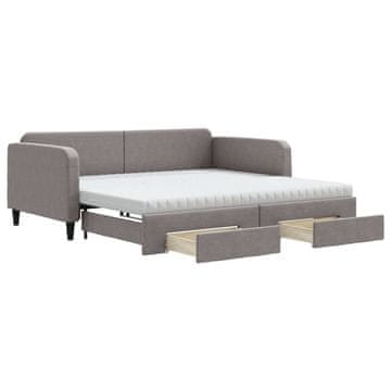 Vidaxl Izvlečna dnevna postelja s predali taupe 100x200 cm blago