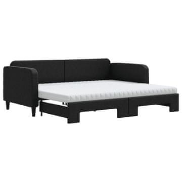 Vidaxl Izvlečna dnevna postelja z vzmetnicami črna 90x200 cm blago