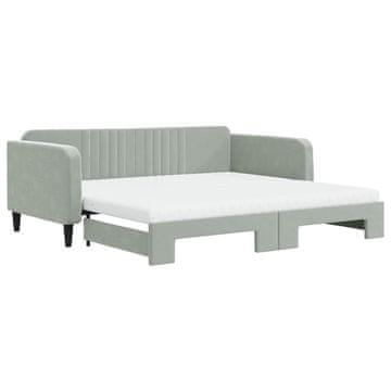 Vidaxl Izvlečna dnevna postelja z vzmetnico sv. siva 100x200 cm blago