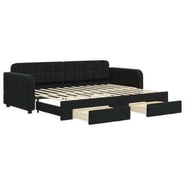 Vidaxl Izvlečna dnevna postelja s predali črna 80x200 cm žamet