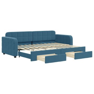 Vidaxl Izvlečna dnevna postelja s predali modra 80x200 cm žamet
